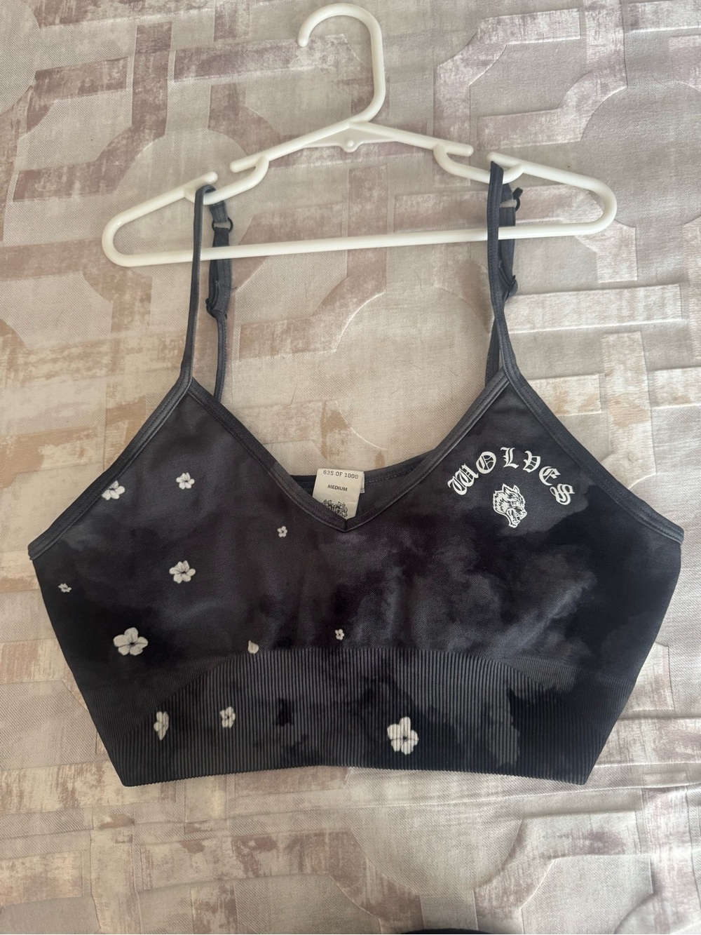 Darc Sport Black Bralette with White Floral & 'Wolves' Logo